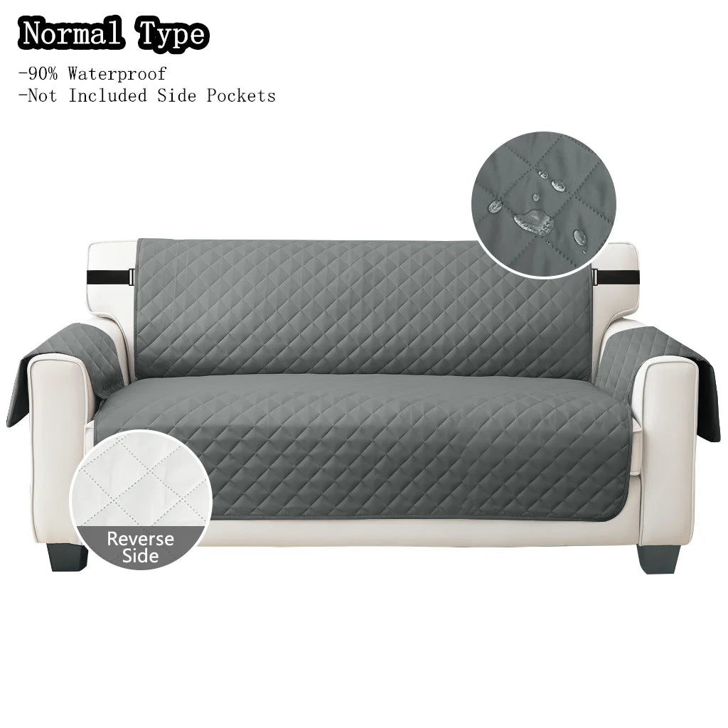 Classic grey quilted sofa cover with elastic strap
