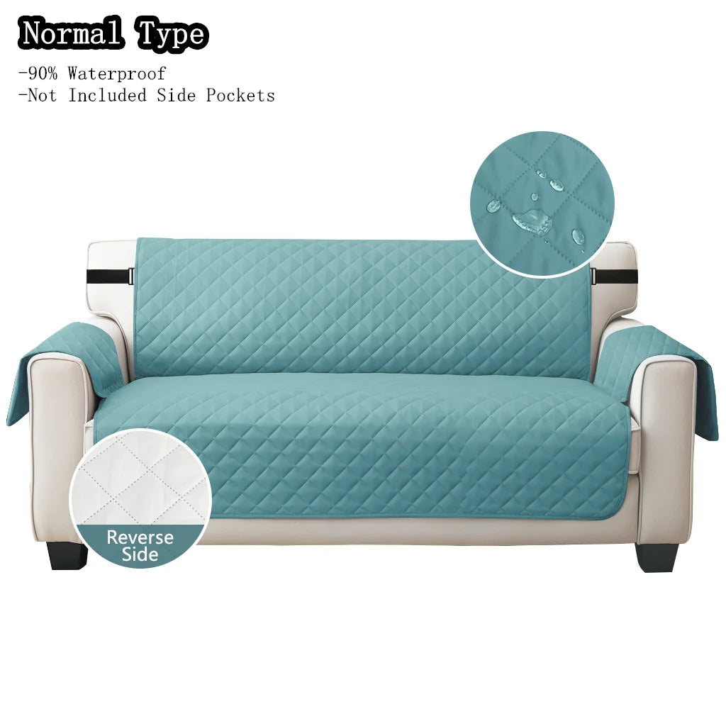 Classic sky blue quilted sofa cover with elastic strap