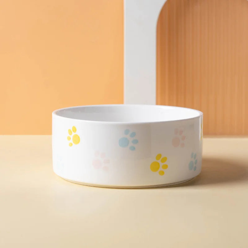 Ceramics Dog Bowl with Wood Mat Wide Mouth Feeding Bowls Food and Water Pet Feeder for Cat Puppy Protecting Cervical Spine