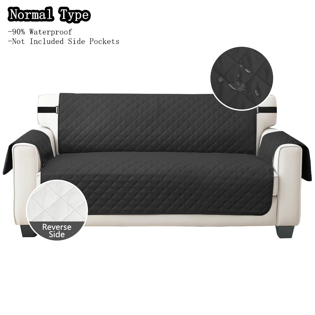 Classic black quilted sofa cover with elastic strap