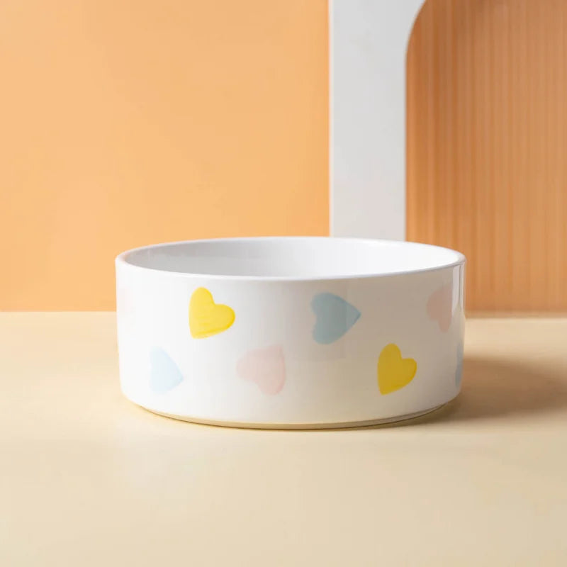 Ceramics Dog Bowl with Wood Mat Wide Mouth Feeding Bowls Food and Water Pet Feeder for Cat Puppy Protecting Cervical Spine