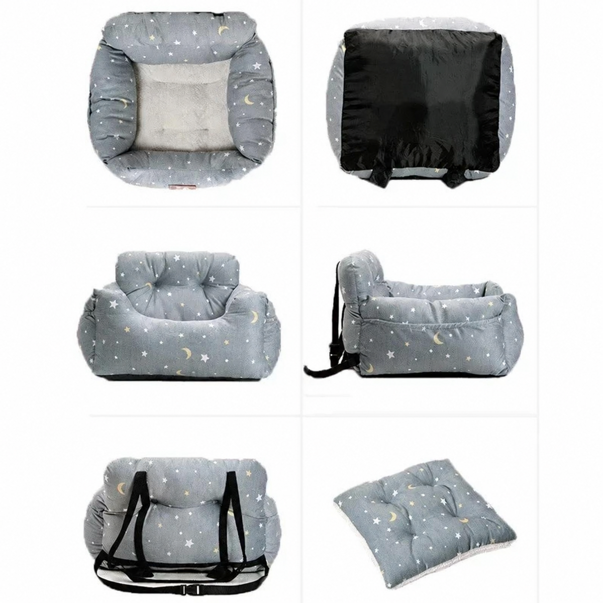 Pentagram Passenger Nest pet car seat shown from six angles